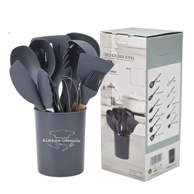 シルク印刷またはデボスドロゴ 12PCS シリコン キッチン用具 プラスチックホルダーセット