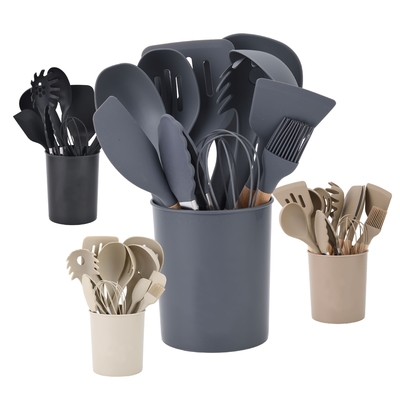シルク印刷またはデボスドロゴ 12PCS シリコン キッチン用具 プラスチックホルダーセット